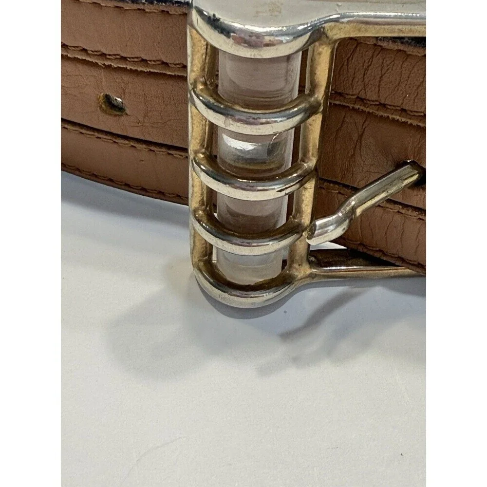 Escada Vintage Retro Leather Wide Belt Gold Brown Buckle Made in Germany 38 - Picture 14 of 14